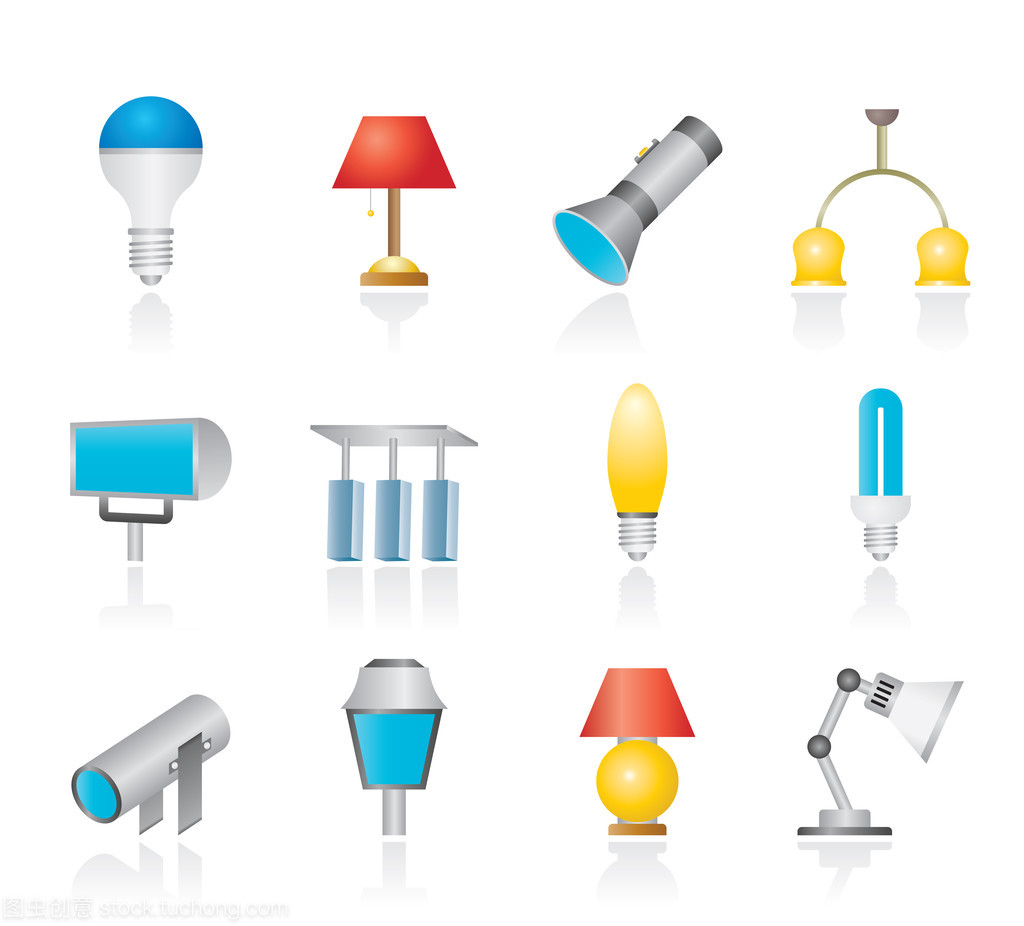 不同類型的照明設備。